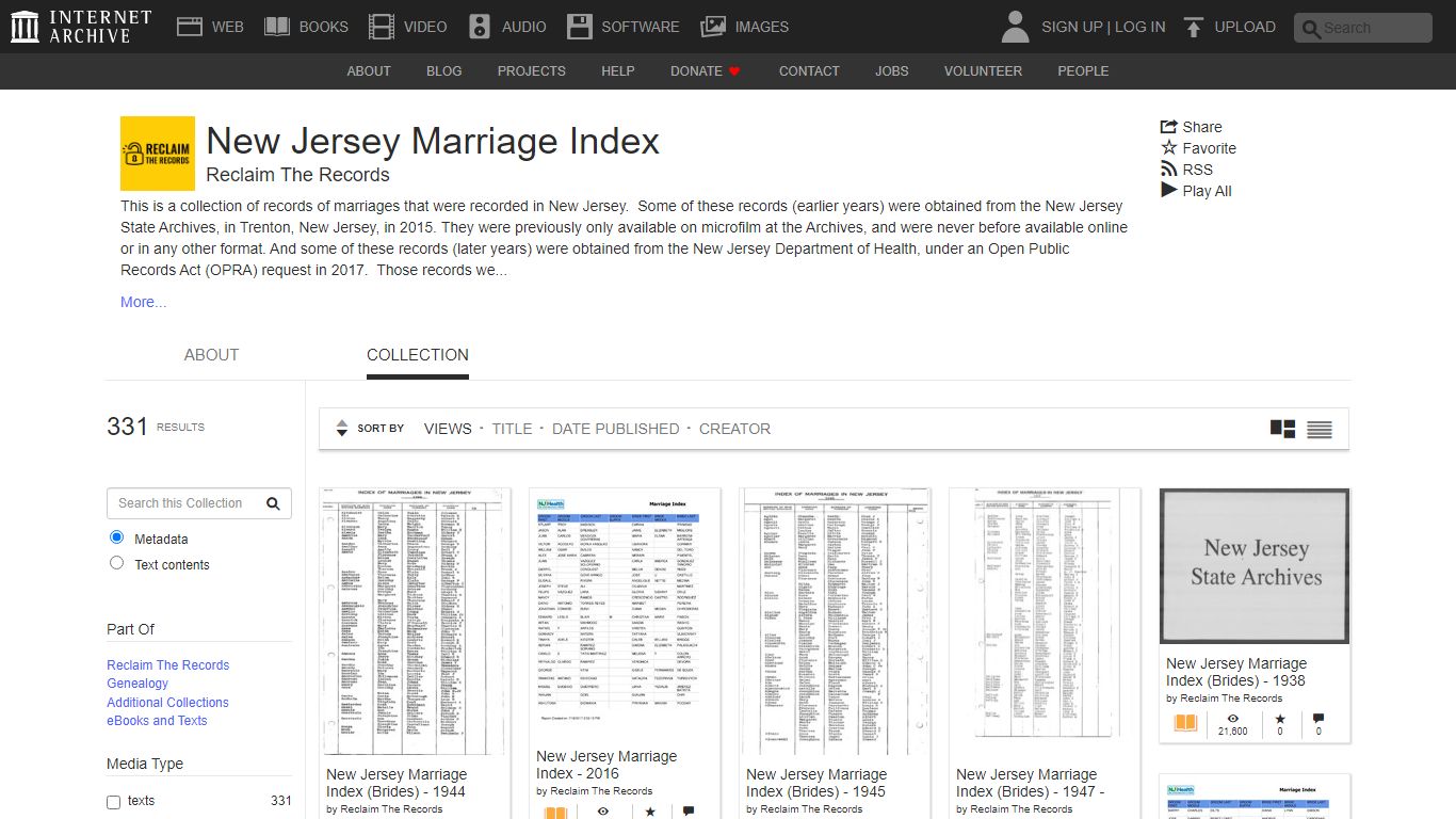 New Jersey Marriage Index : Free Texts - Internet Archive